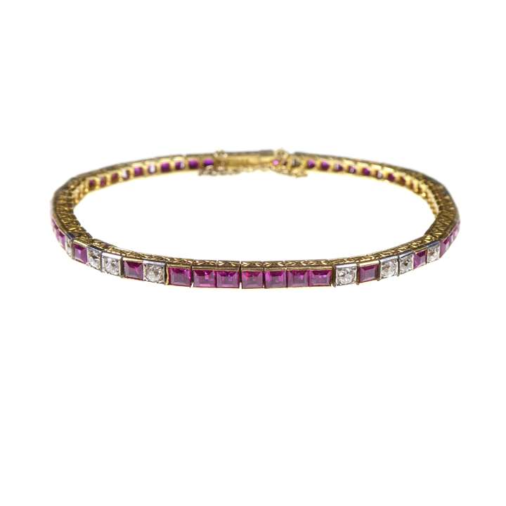 Ruby and diamond line bracelet